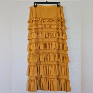 Elegant Ruffled Maxi Skirt in Mustard